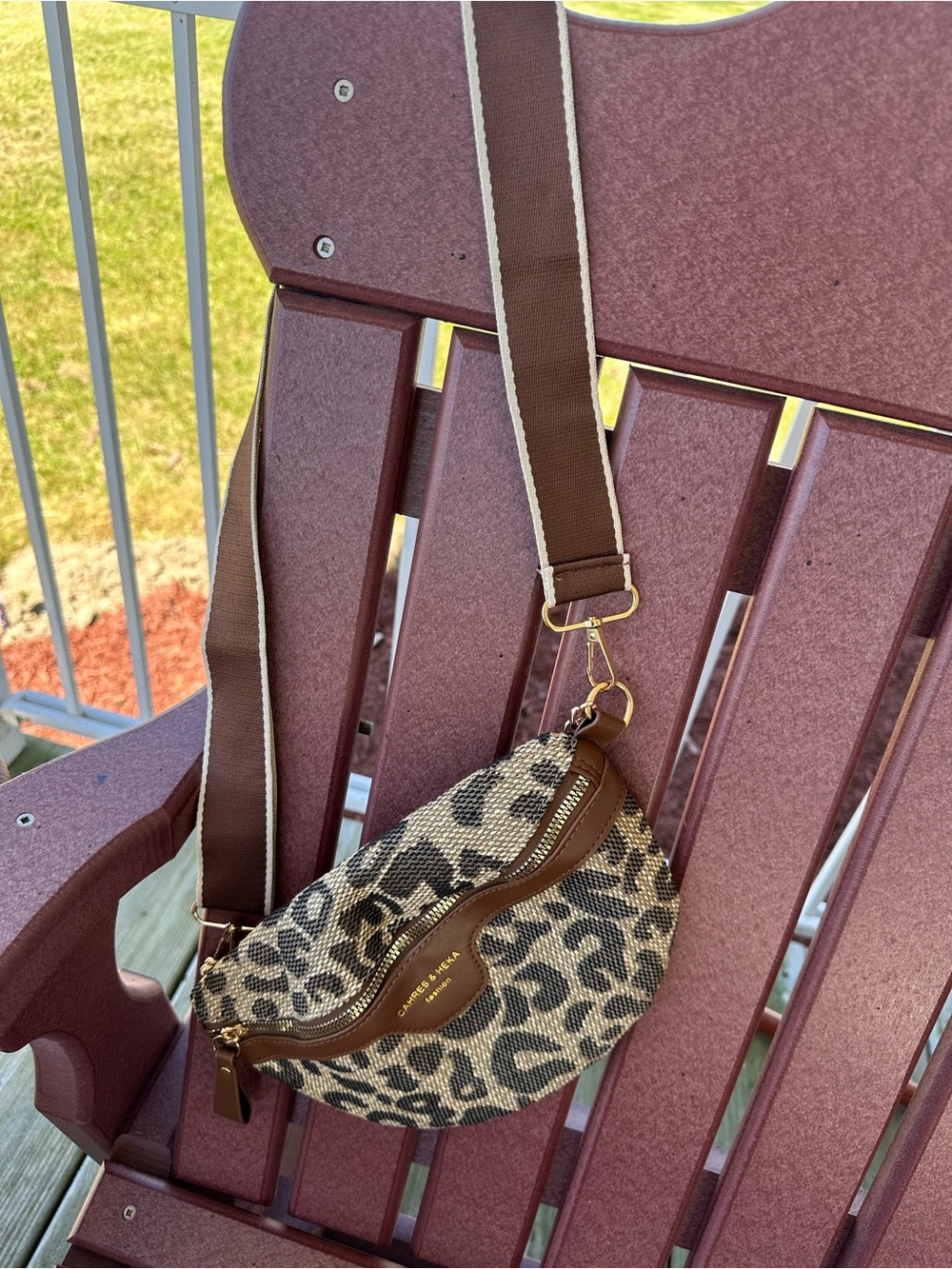Charles & Keith Leopard Print Crossbody Bag - Beige & Brown